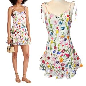 Alice + Olivia Kiss My Tulips Floral Print Broderie Anglaise Cotton Mini Dress